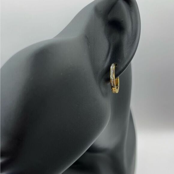 0.25 CT Natural Diamond Hoops Gold Overlay 925 Sterling Silver. - Picture 1 of 6